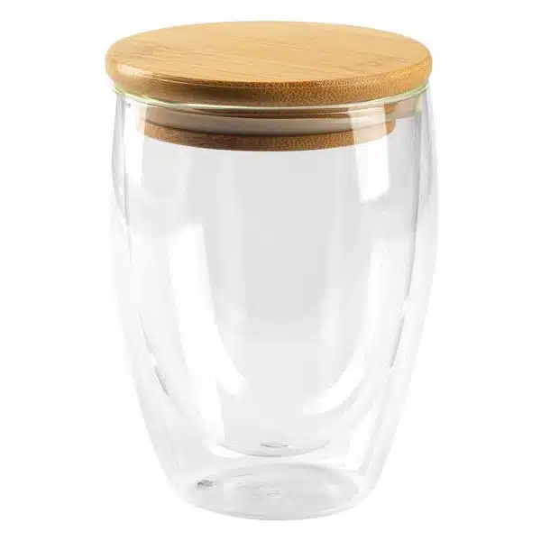 Gold maxi - CB-43012 Glas mit Doppelwand und Bambusdeckel, 350 ml