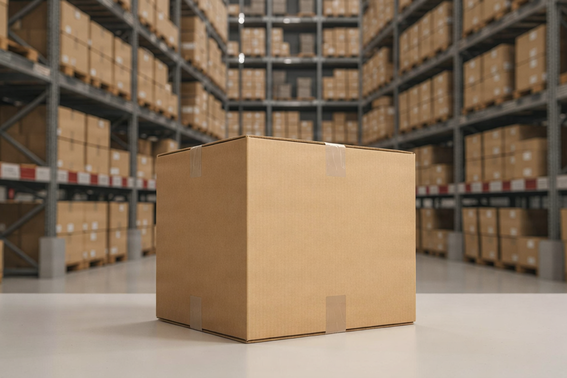 Warehouse fulfillment, organized shelves and packages.